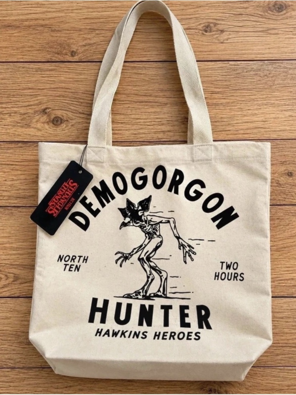 Beige Demogorgon Hunter Canvas Tote Bag - Hawkins Heroes